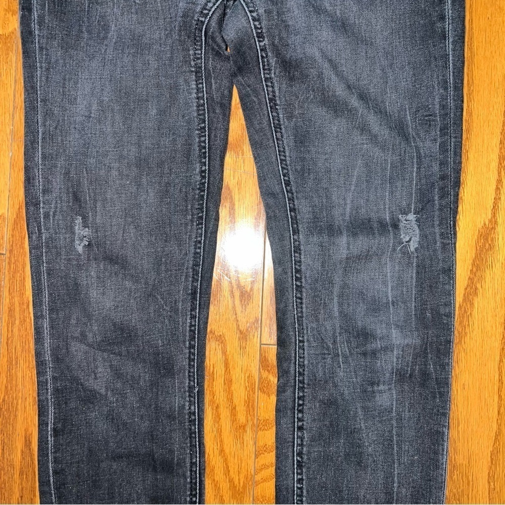 ZARA Charcoal Black Skinny Ankle Jeans With Side Lace Up Detailing Size 4 - Picture 8 of 9